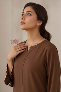 Mocha Embroidered Kurta Pant Set