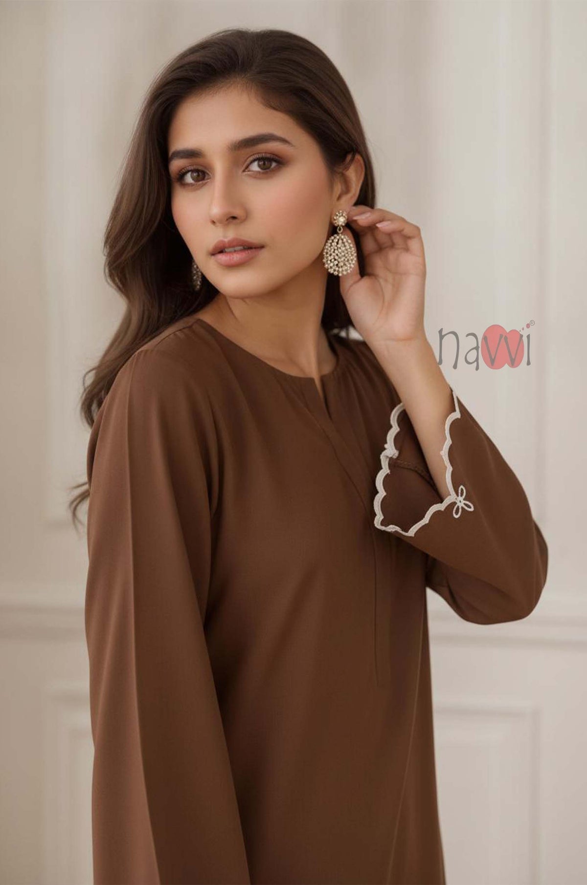 Mocha Embroidered Kurta Pant Set