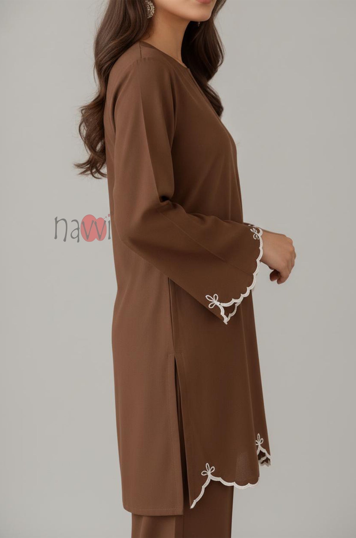 Mocha Embroidered Kurta Pant Set
