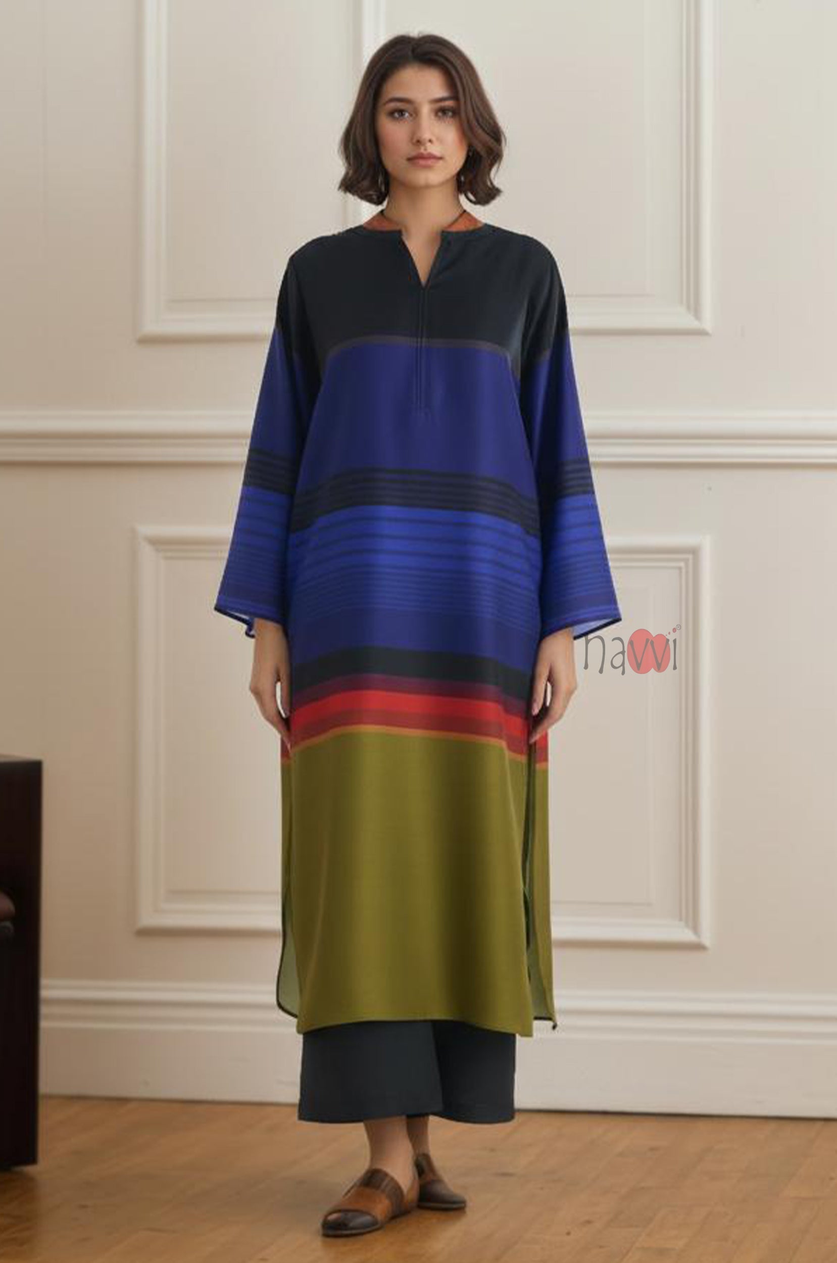 Midnight Spectrum Straight Kurta - Navvi.in