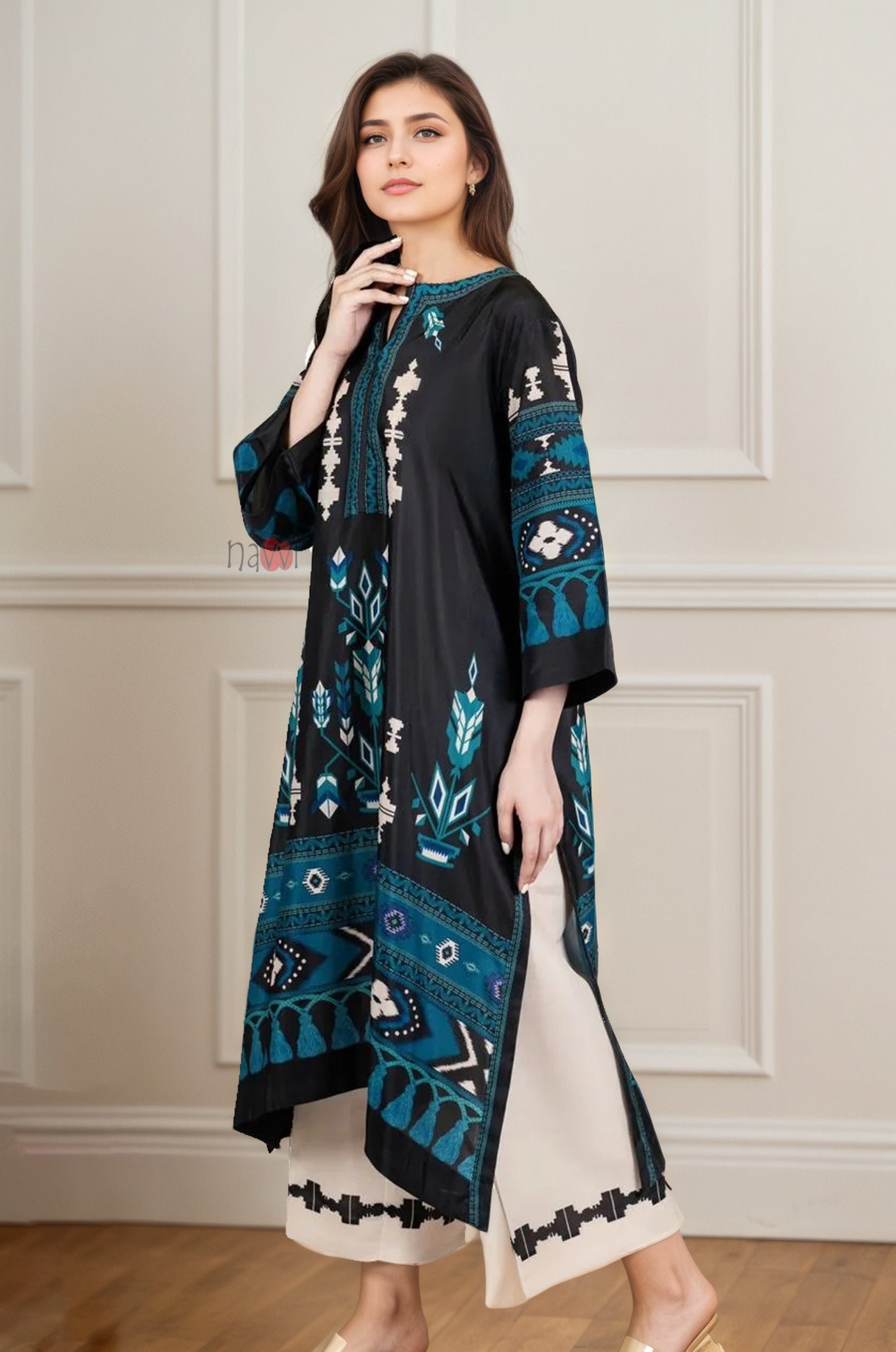 Elegant Black & Teal Ethnic Kurta Set for Women