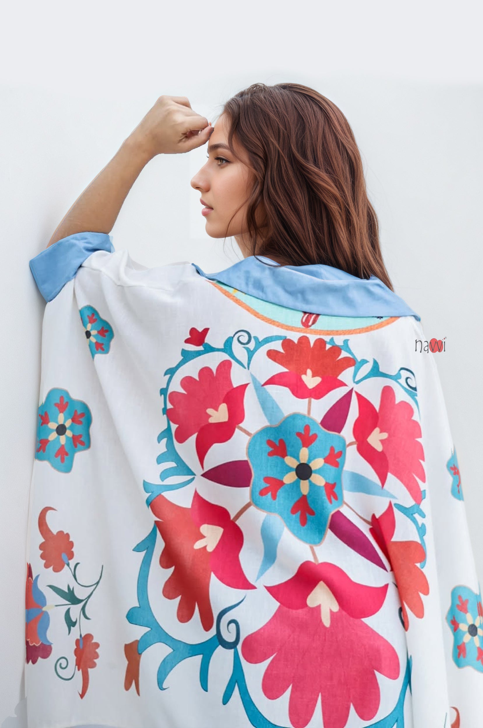 Blue Aura Artistic Flower Printed Loose Shirt