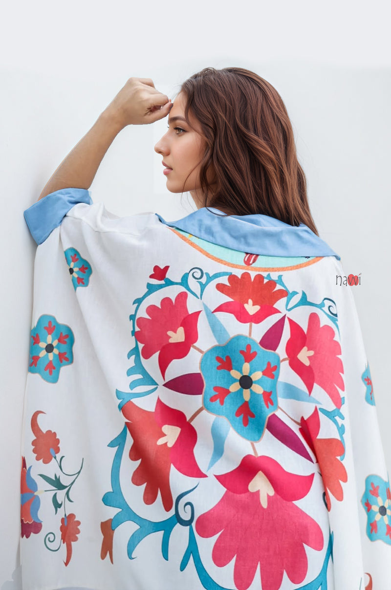 Blue Aura Artistic Flower Printed Loose Shirt