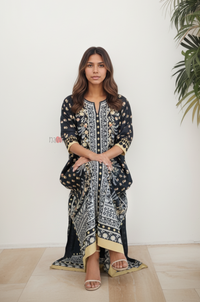 Premium Black Boho Floral Kaftan Dress