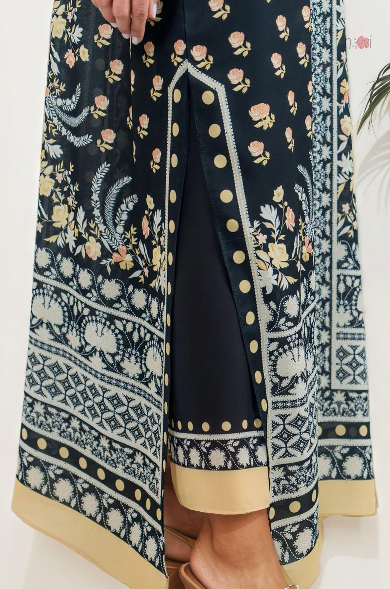 Premium Black Boho Floral Kaftan Dress