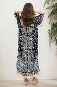 Premium Black Boho Floral Kaftan Dress