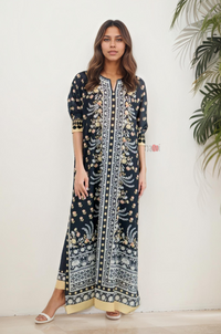 Premium Black Boho Floral Kaftan Dress