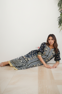 Premium Black Boho Floral Kaftan Dress