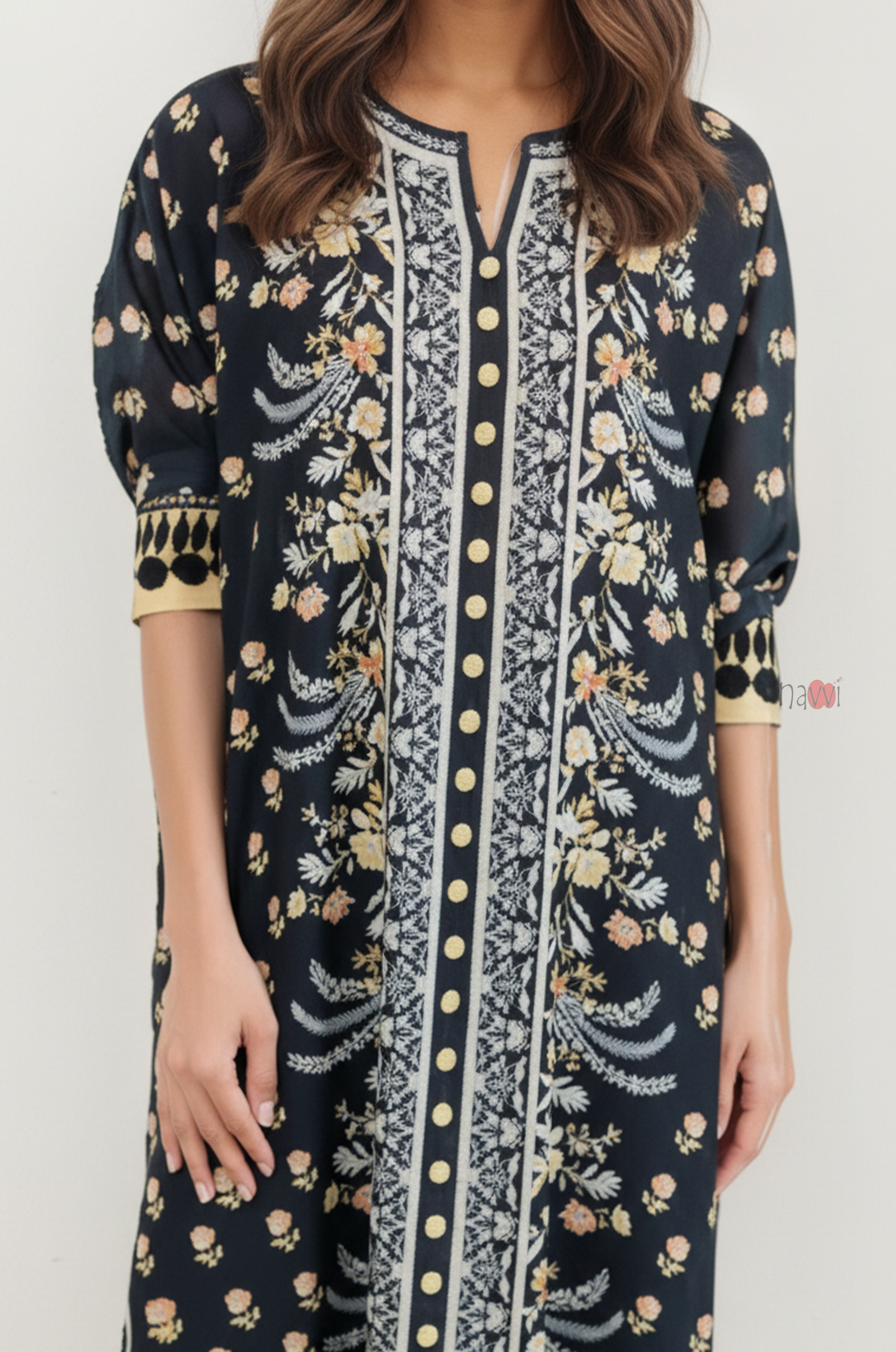 Premium Black Boho Floral Kaftan Dress