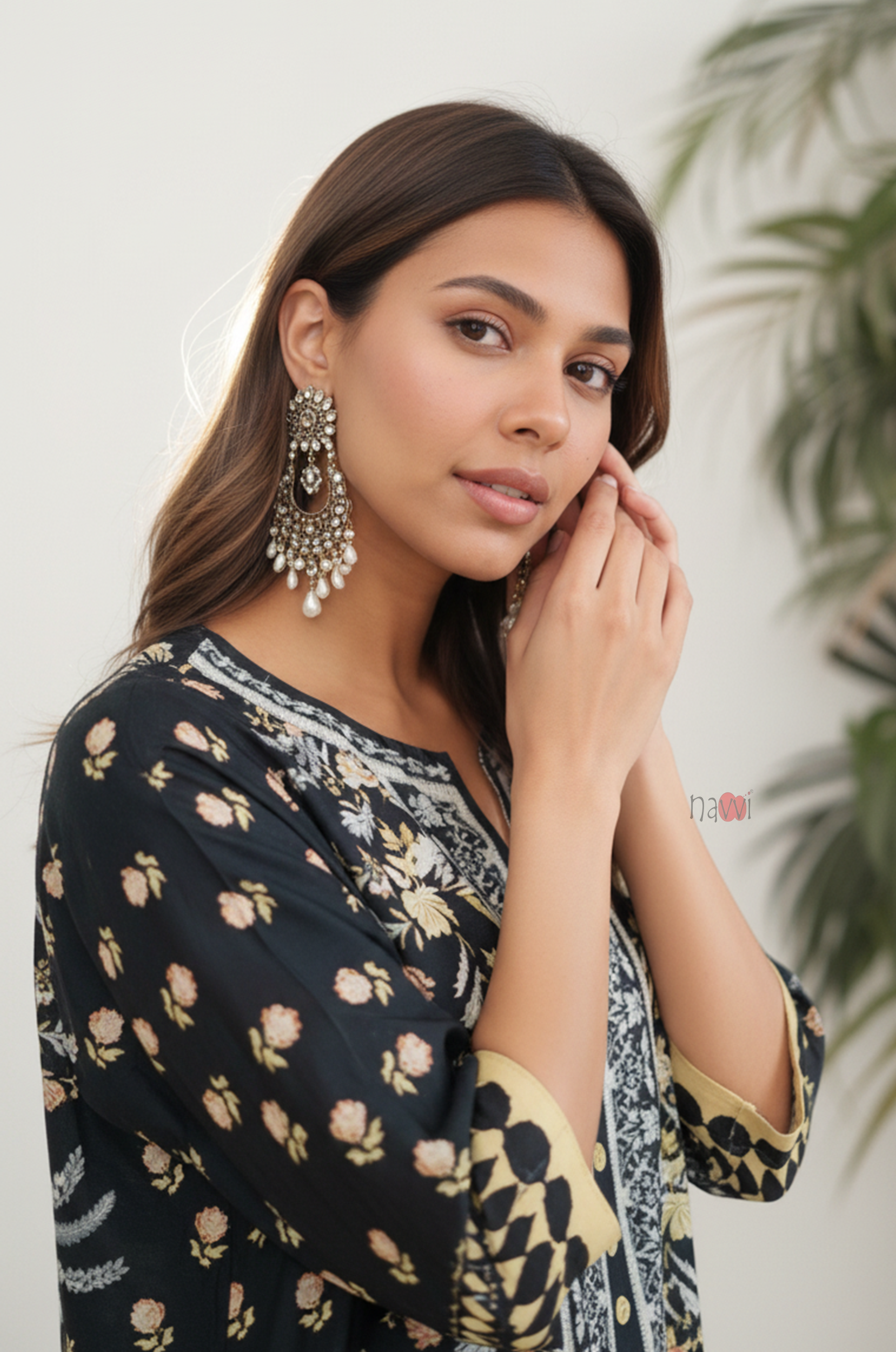 Premium Black Boho Floral Kaftan Dress