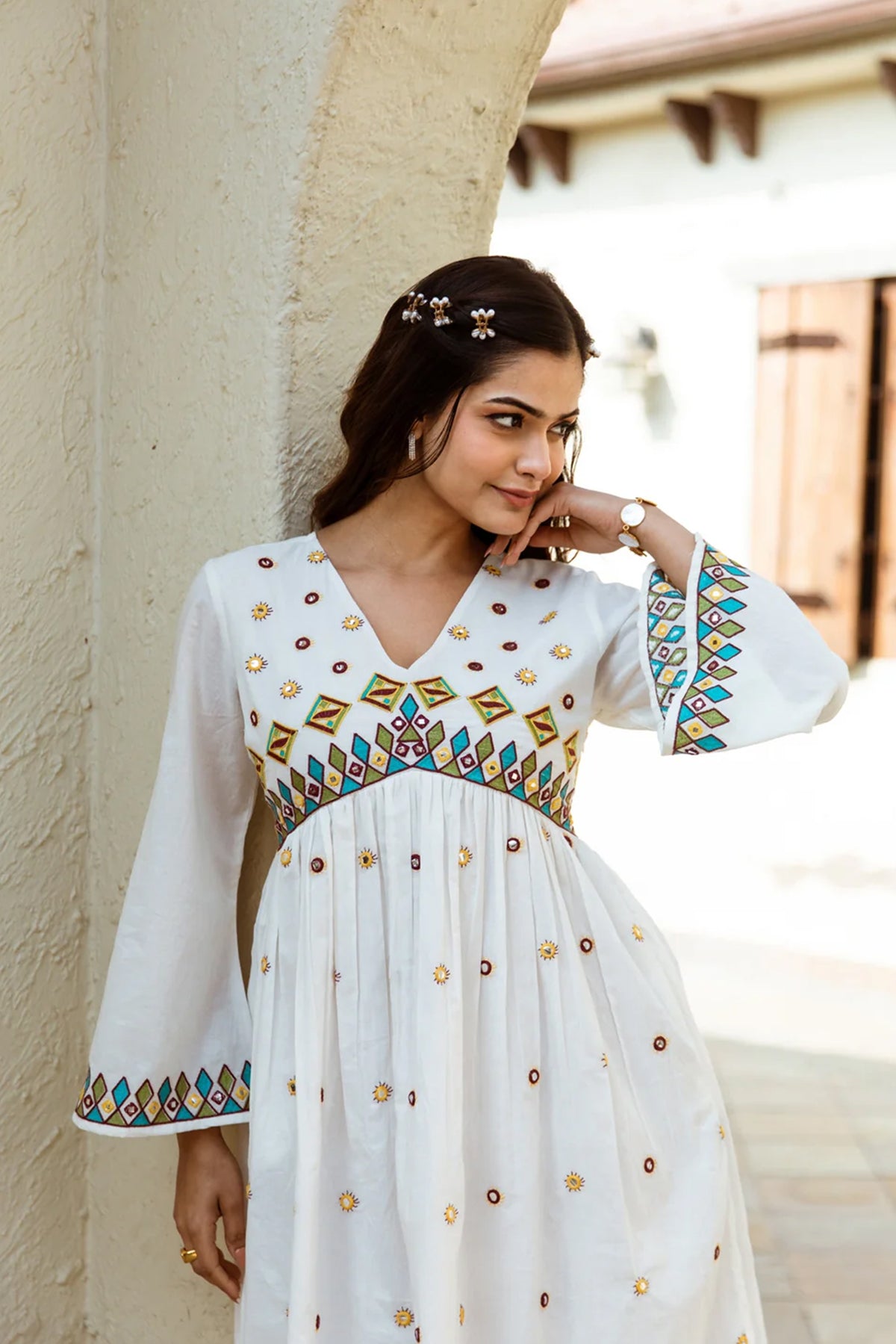 Tinsy Floral Embroidered White Dress
