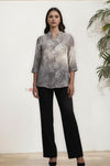 Monochrome Leaf Print Short Tunic Top