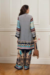 Trendy Ethnic Kurta Trouser Set – Teal Gold Print - Navvi.in