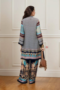 Trendy Ethnic Kurta Trouser Set – Teal Gold Print - Navvi.in