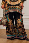 Trendy Ethnic Kurta Trouser Set – Teal Gold Print - Navvi.in