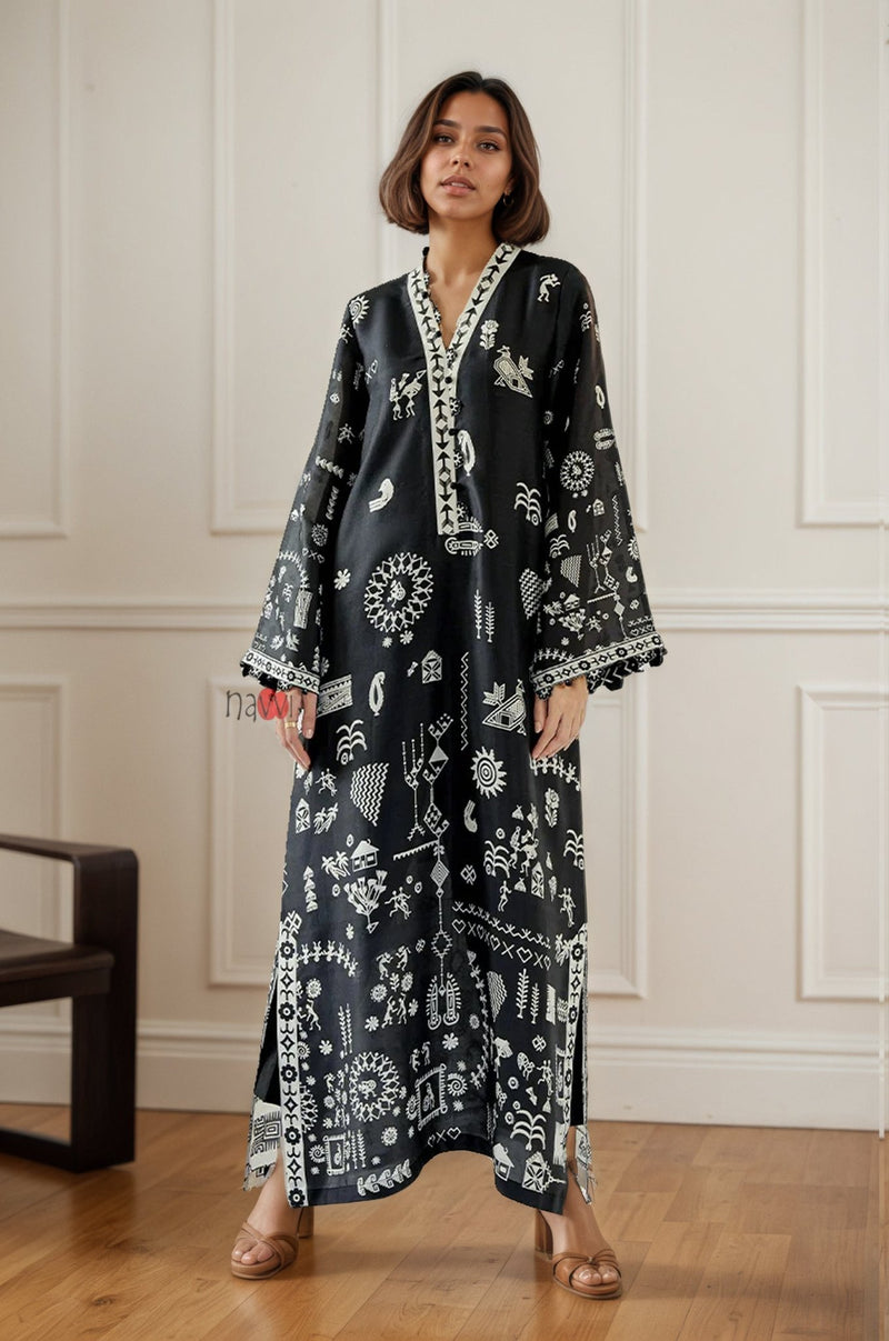 Tribal Noir Boho Kaftan Dress - Navvi.in