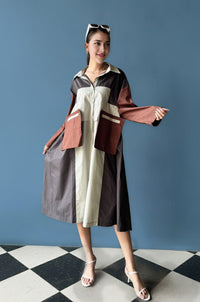 Oversized Geometric Color Block Shirt Dress