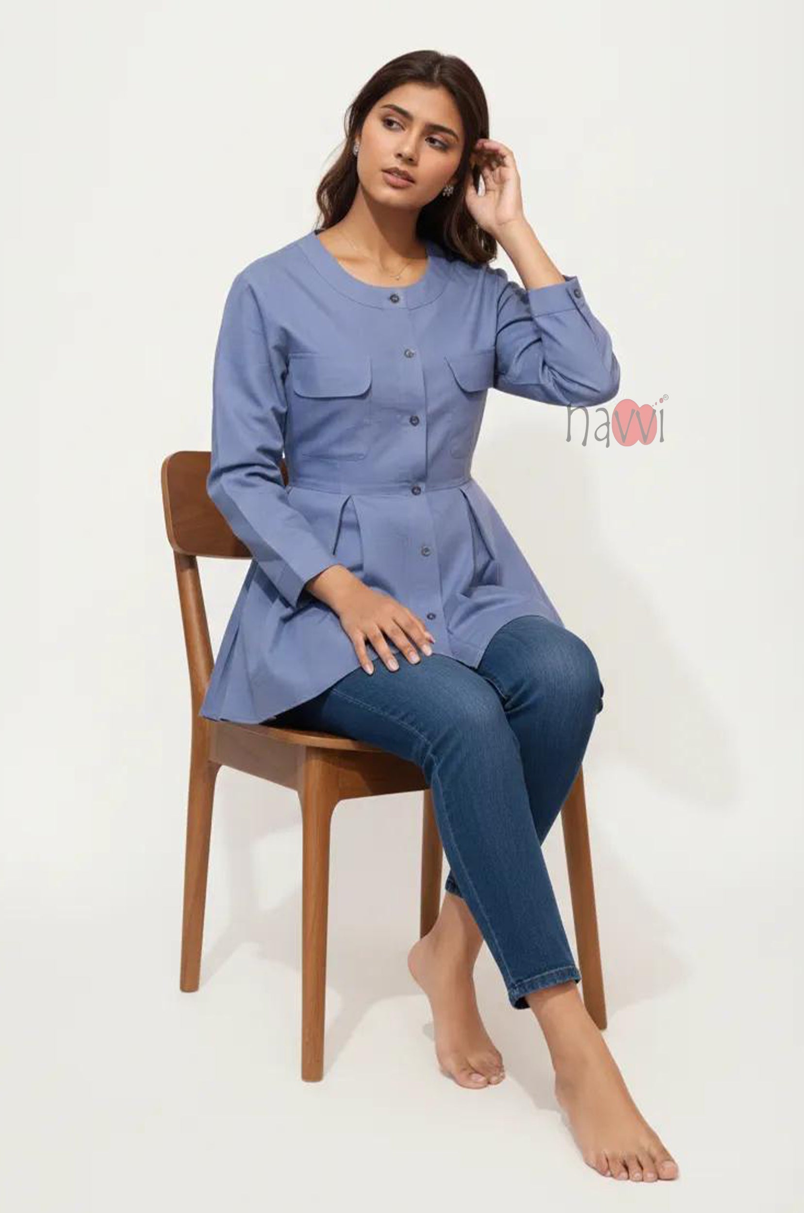 Azure Grace Peplum Shirt