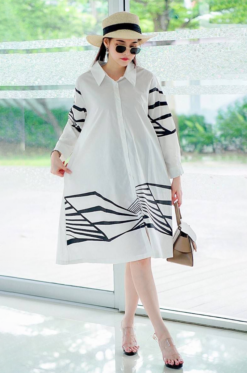 Modern Abstract Pattern Shirt Dress - Navvi.in