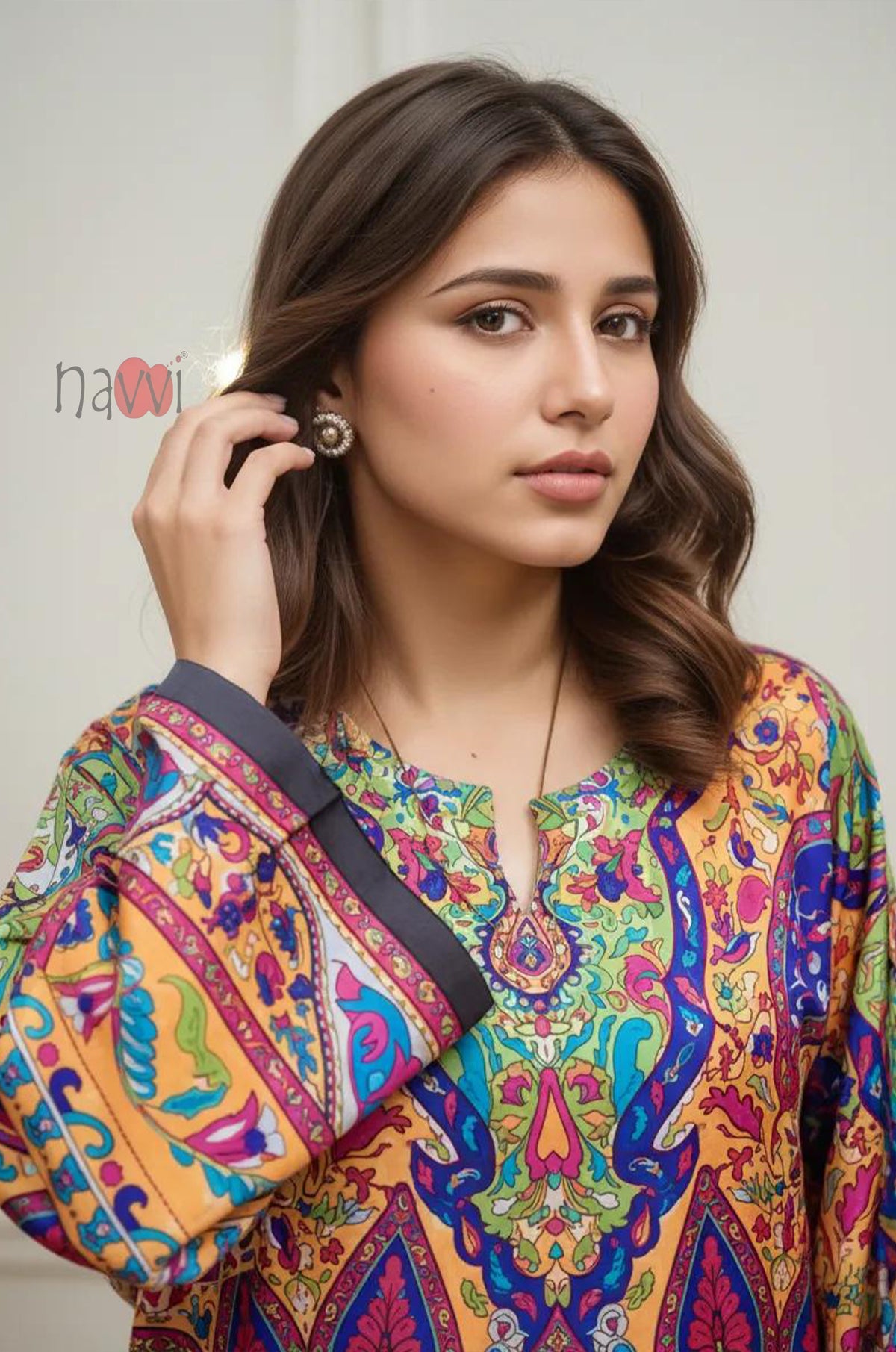 Amber Multicolour Paisley Printed Kaftan Dress