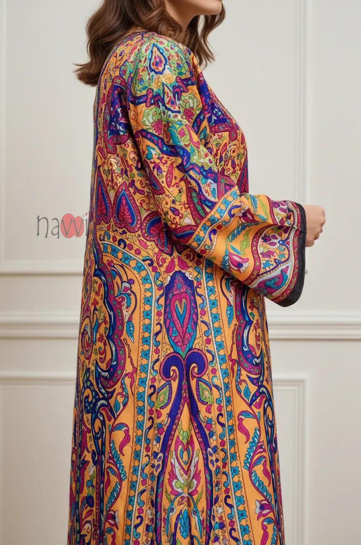 Amber Multicolour Paisley Printed Kaftan Dress