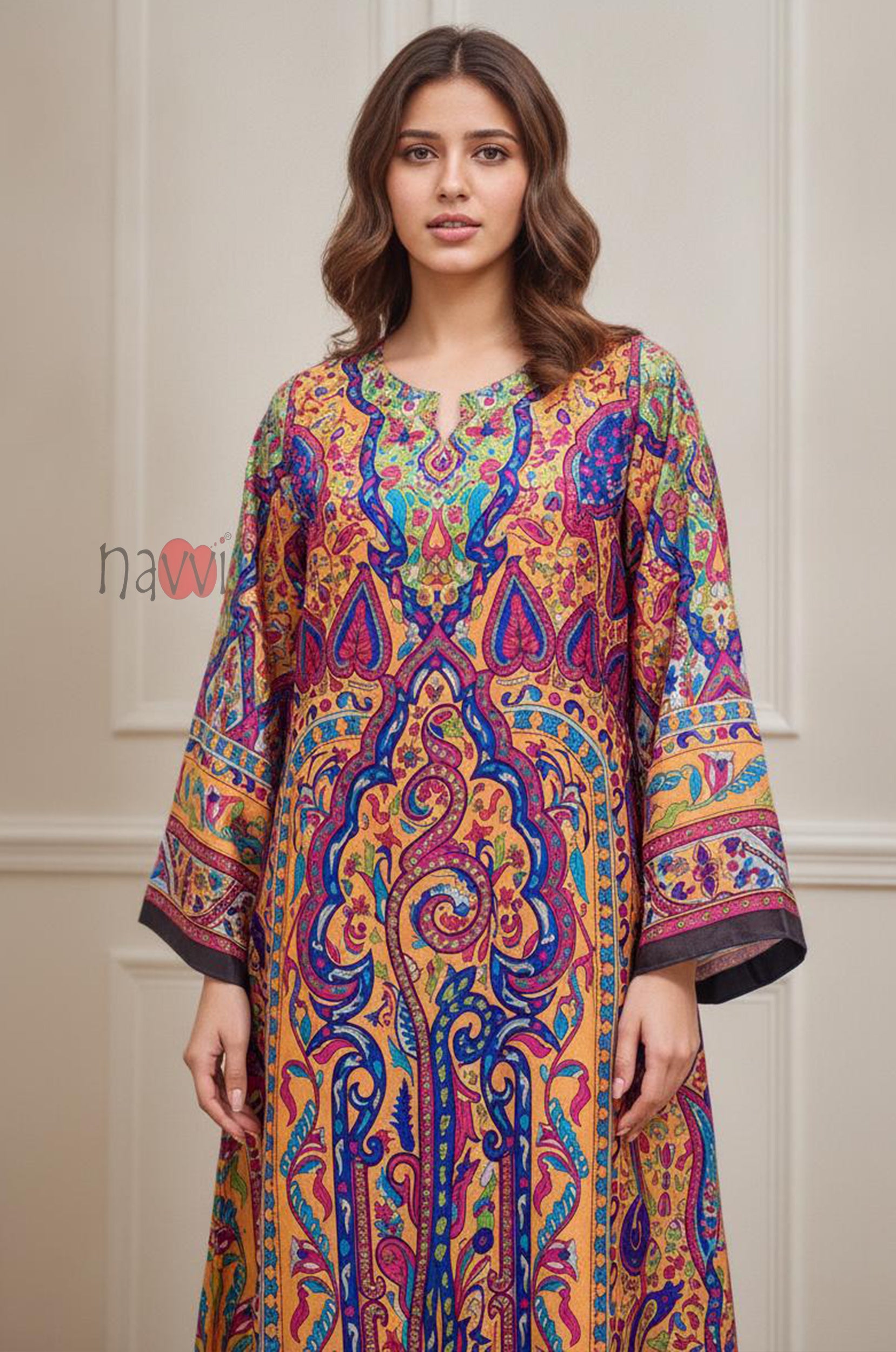 Amber Multicolour Paisley Printed Kaftan Dress