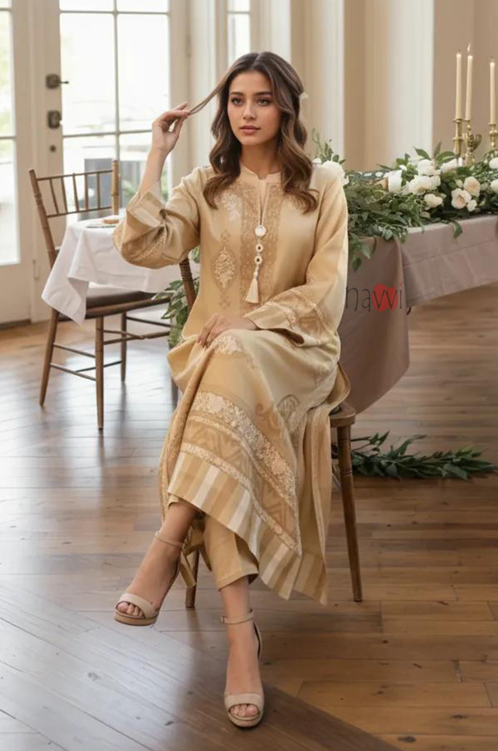 Premium Beige Straight Kurta Dress