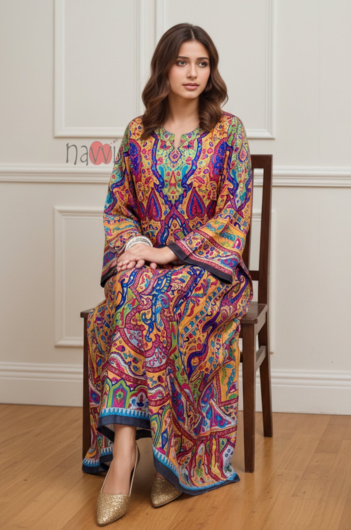 Amber Multicolour Paisley Printed Kaftan Dress