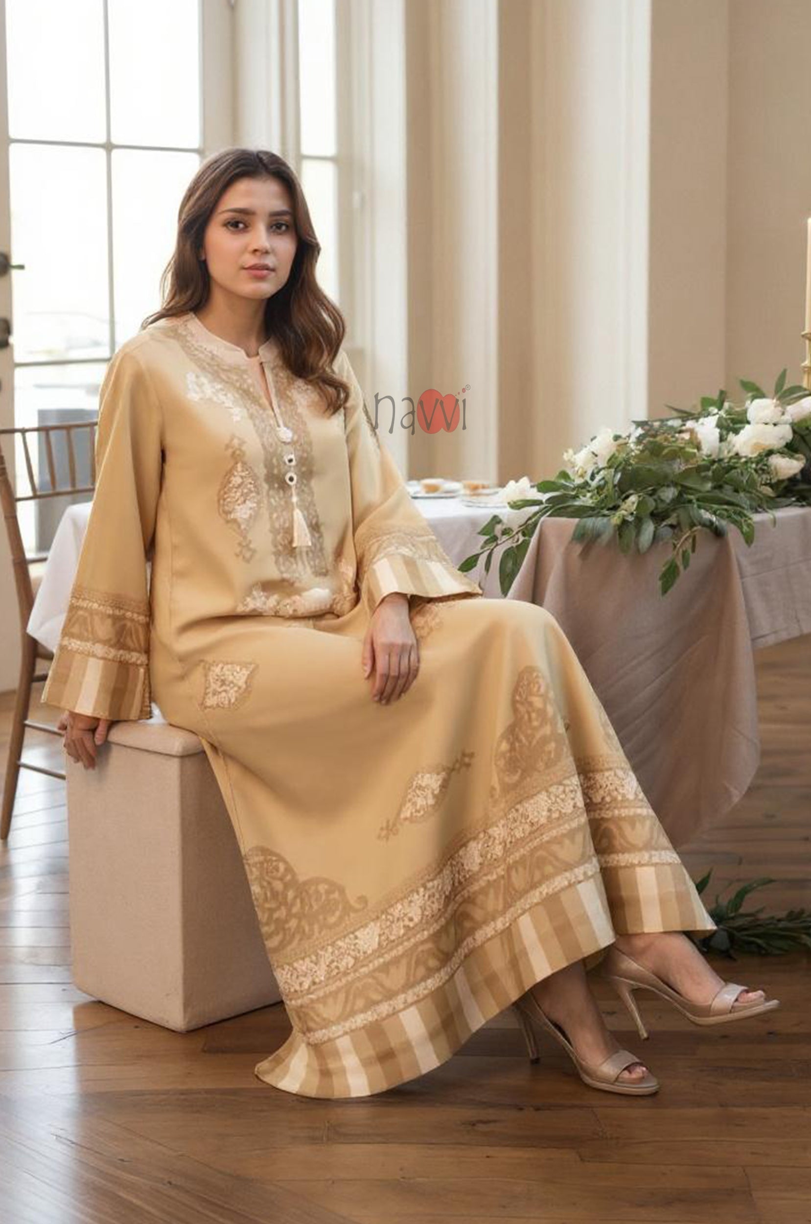 Premium Beige Straight Kurta Dress