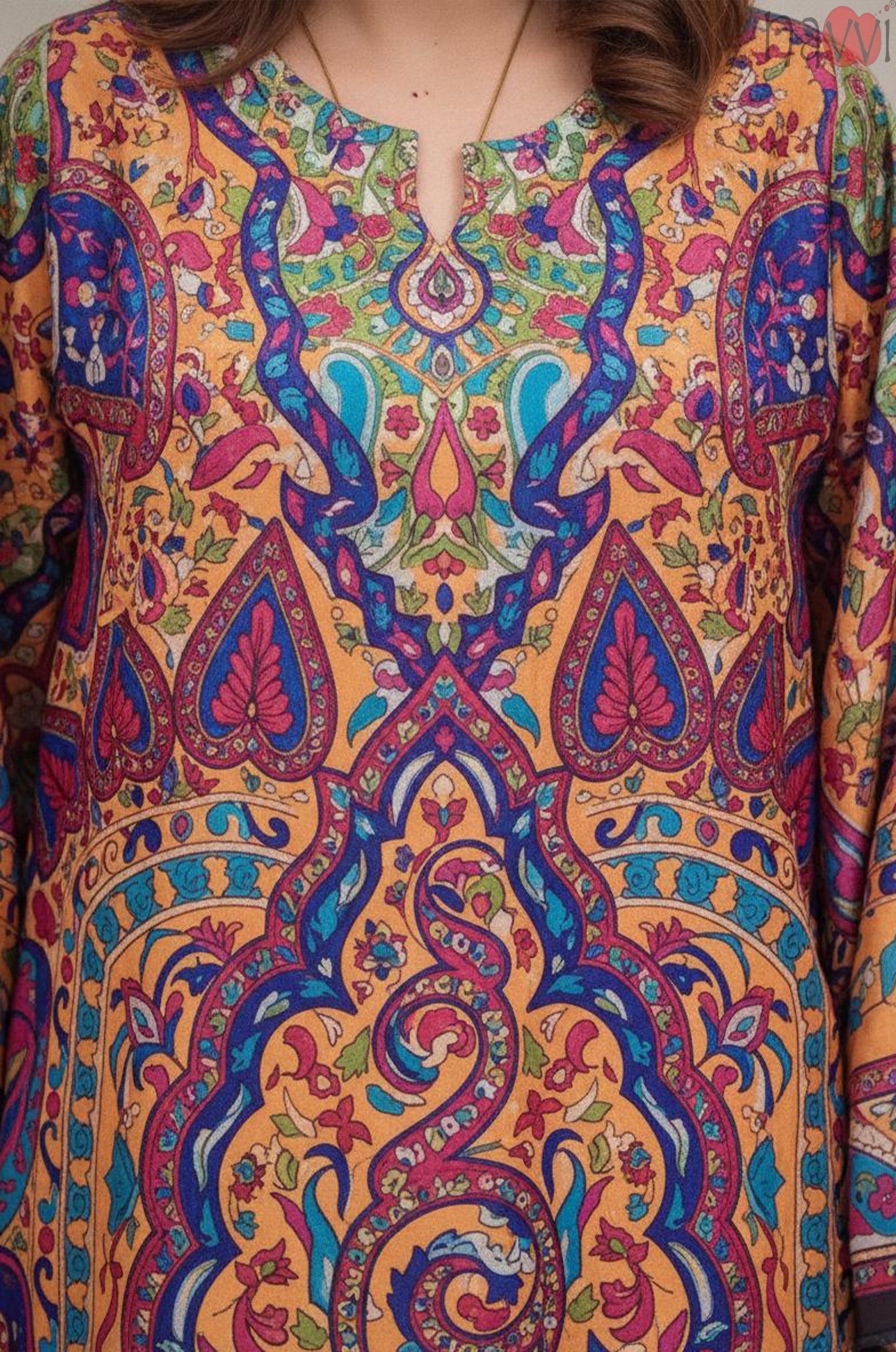 Amber Multicolour Paisley Printed Kaftan Dress