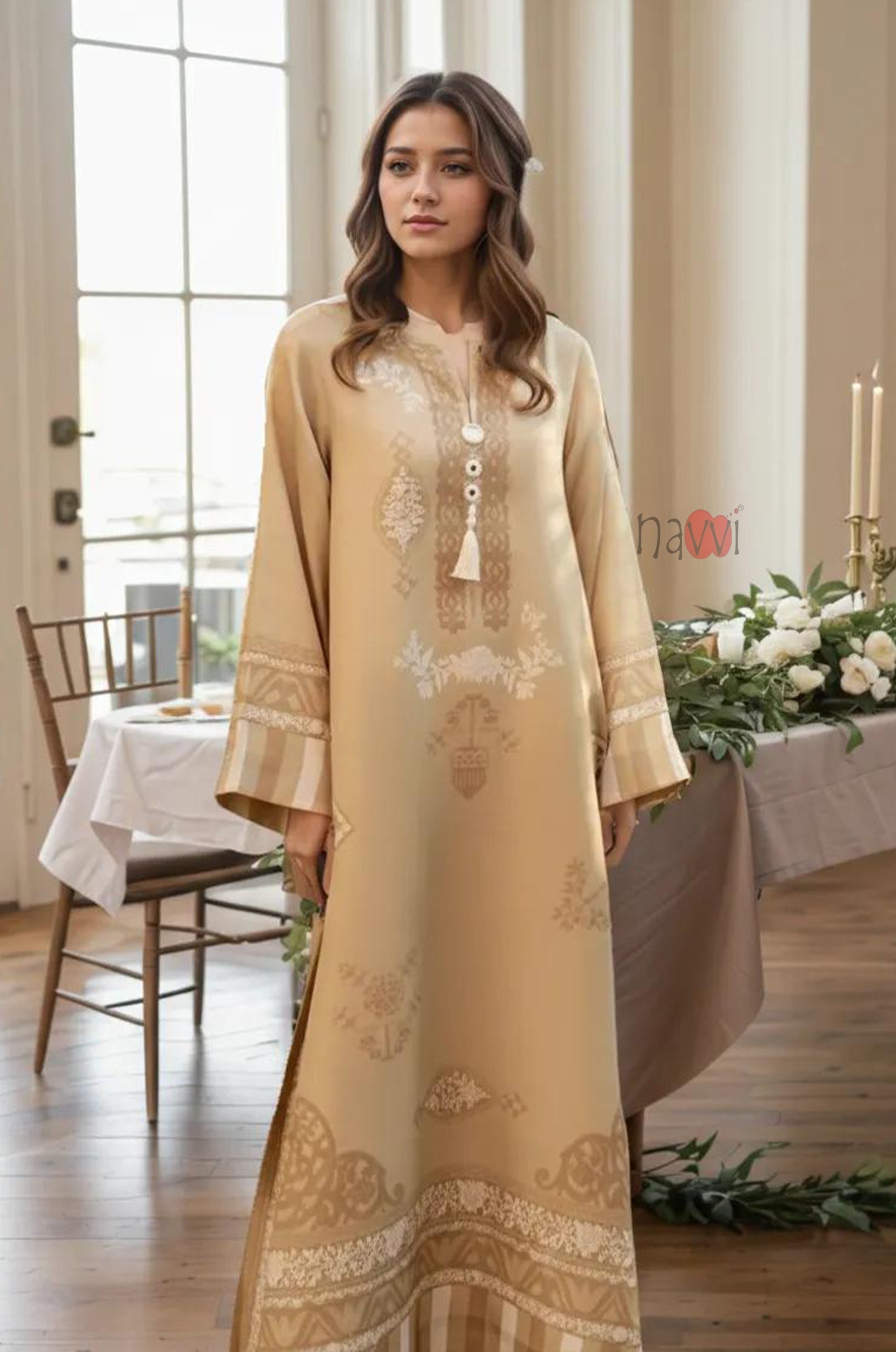 Premium Beige Straight Kurta Dress