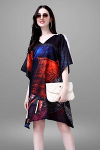 V Neck Abstract Print Kaftan Dress - Navvi.in