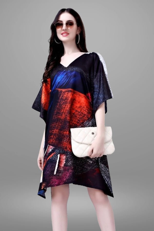 V Neck Abstract Print Kaftan Dress - Navvi.in