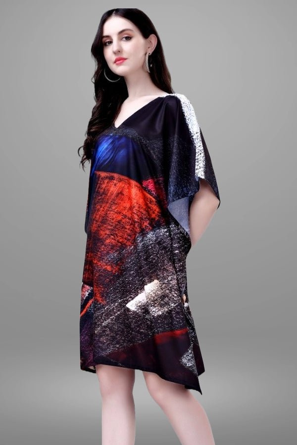 V Neck Abstract Print Kaftan Dress - Navvi.in