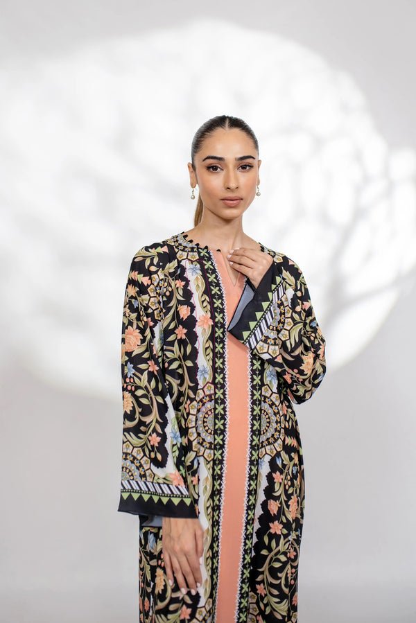 V - Neck Floral Print Long Kaftan Dress - Navvi.in