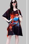 V - Neck Orange and Blue Pattern Kaftan - Navvi.in