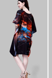 V - Neck Orange and Blue Pattern Kaftan - Navvi.in