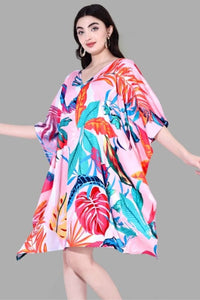 V - Neck Tropical Print Kaftan Dress - Navvi.in