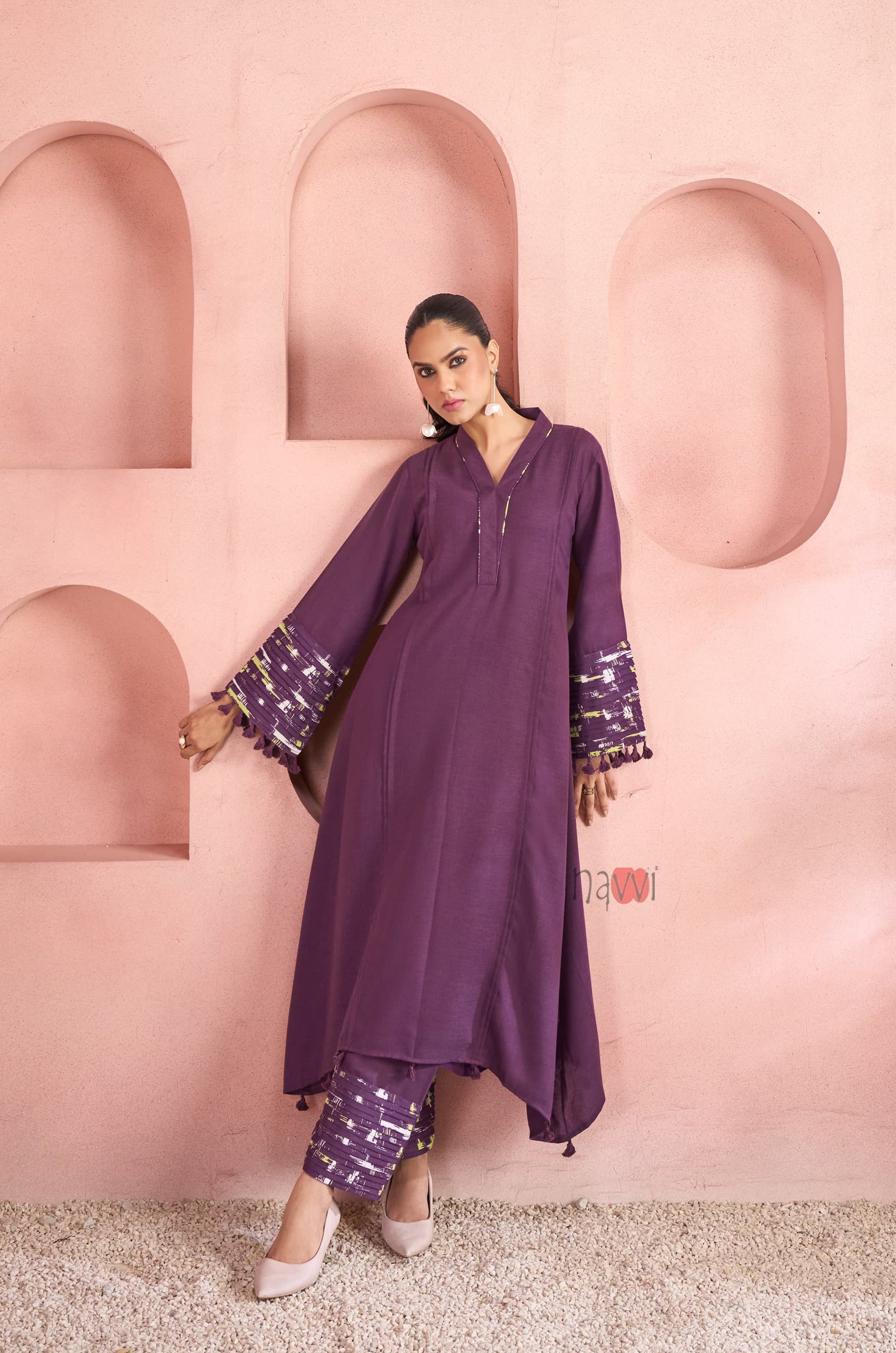 Plum Royale Tassel Sleeve Kurta Set