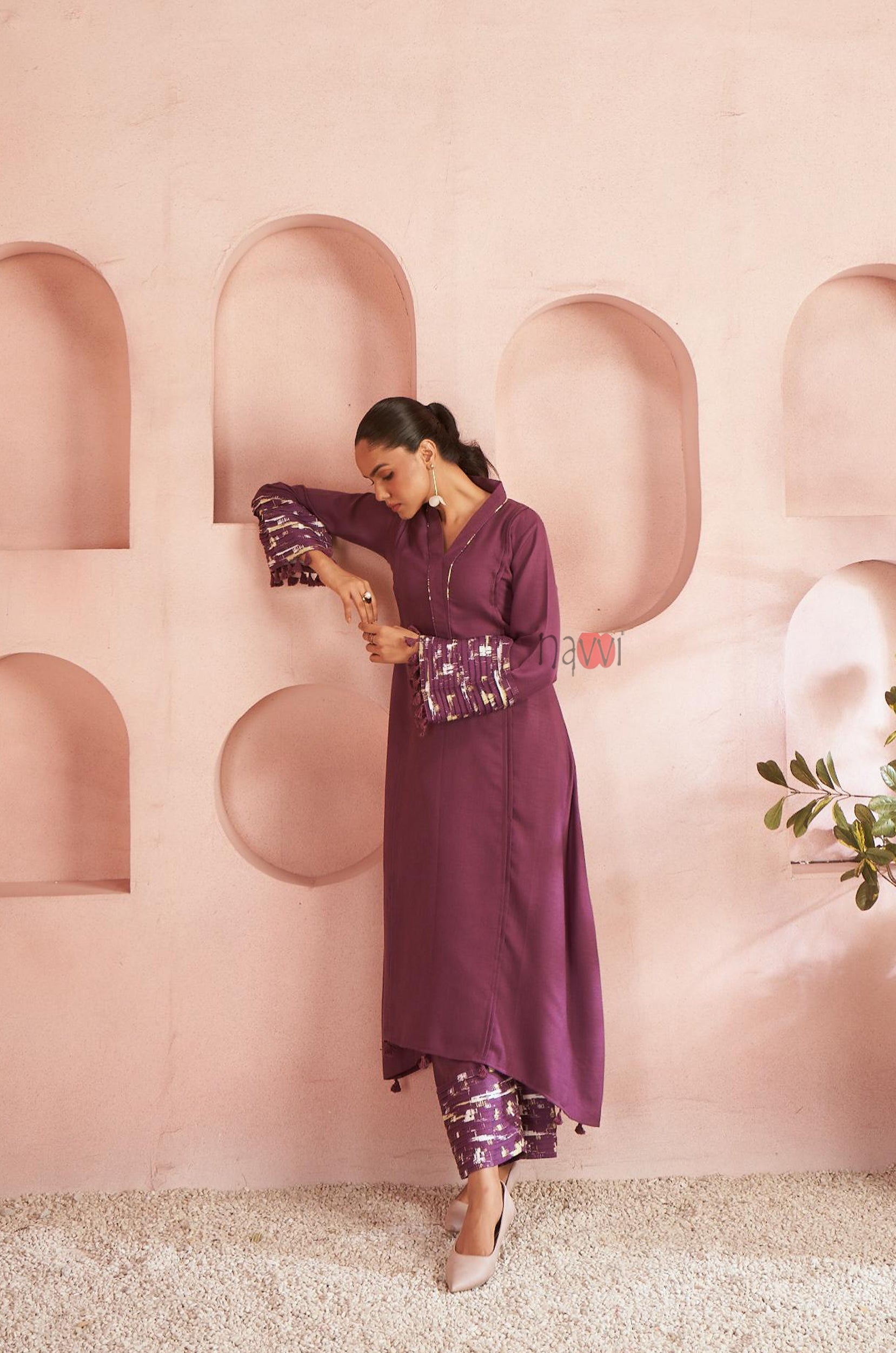 Plum Royale Tassel Sleeve Kurta Set