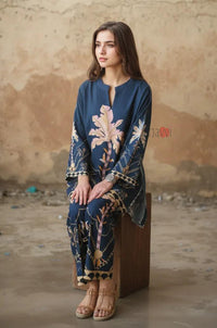 Navy Palm Print Kurta & Pants Set - Navvi.in