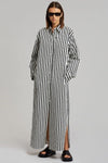 Vertical Stripes Full Sleeves Dress - Black - Navvi.in