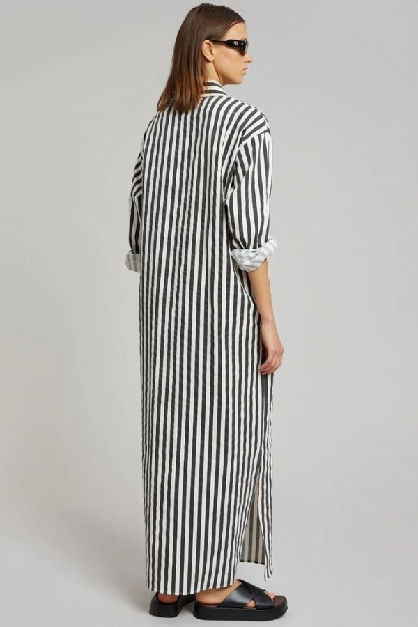 Vertical Stripes Full Sleeves Dress - Black - Navvi.in