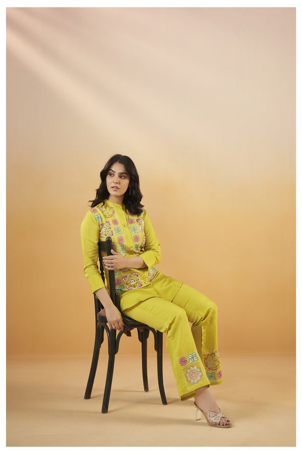 Viscose Silk Embroidered Co - Ord Set Available in 2 Colours - Navvi.in