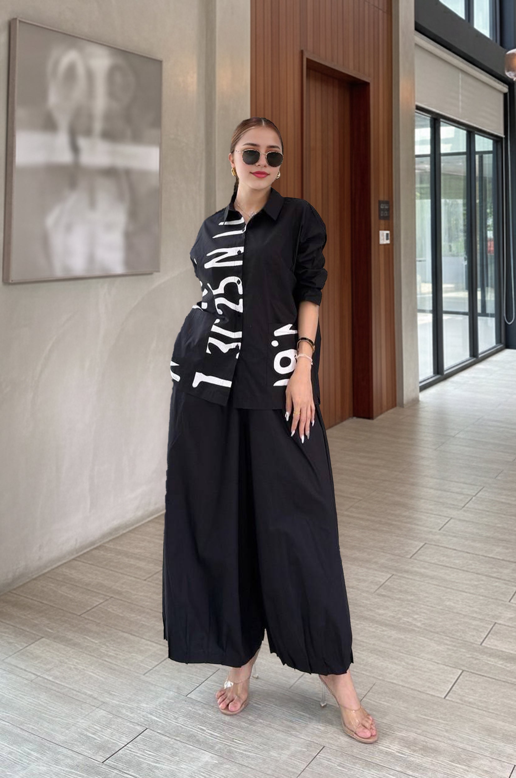 Chic Black Typography Co-Ord Set