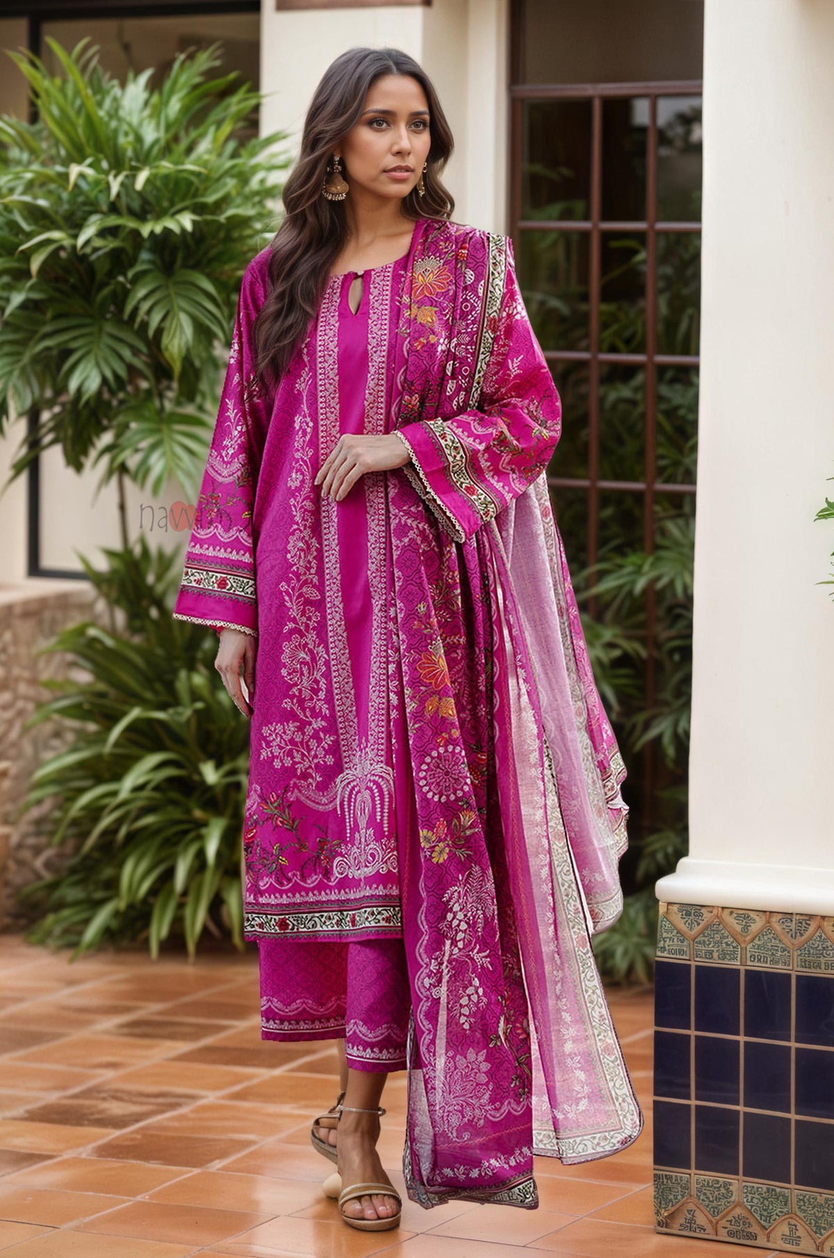 Festive Magenta Silk Pakistani Suit - Navvi.in