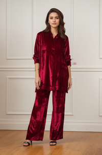 Burgundy Velvet Relaxed Co-Ord Set