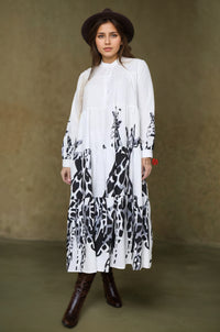 Flowy Monochrome Tiered Long Shirt Dress