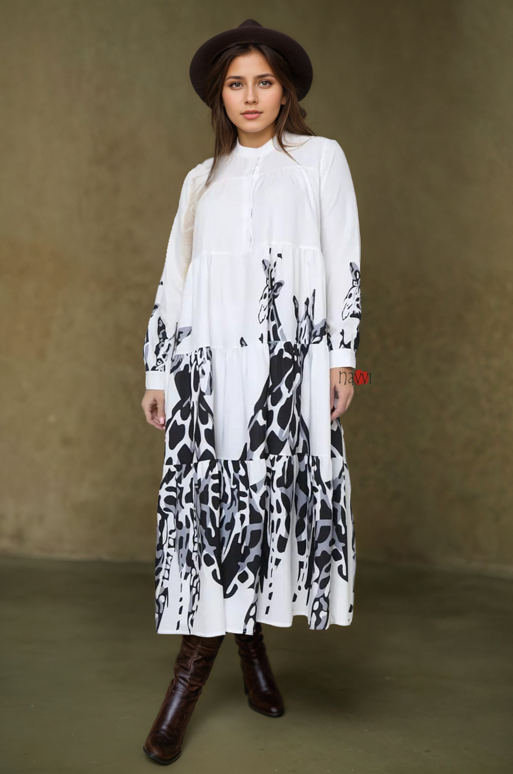 Flowy Monochrome Tiered Long Shirt Dress