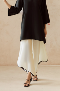 Contemporary Black Kurta Set with Scalloped Hem Pants